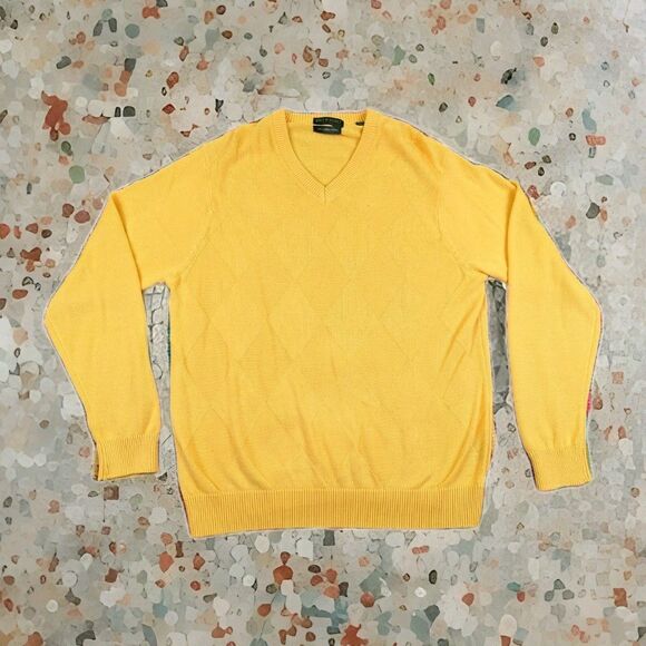 Lyle & Scott Scotland Golf Sweater Pullover Men's M Combed Cotton V-Neck Yellow - Picture 1 of 8